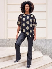 Roman Black Floral Overlay Top - Image 3 of 4