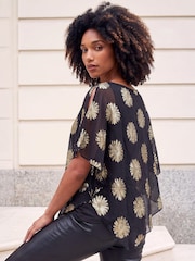 Roman Black Floral Overlay Top - Image 4 of 4
