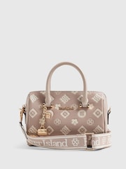 River Island Brown Monogram Embossed Bowler Bag - Image 1 of 5