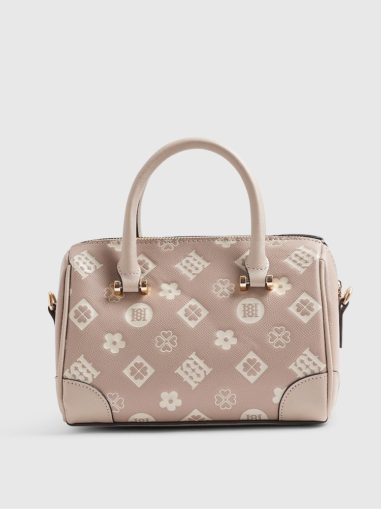 River Island Brown Monogram Embossed Bowler Bag - Image 2 of 5 River Island Brown Monogram Embossed Bowler Bag - Image 2 of 5