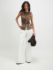 River Island Brown Sleeveless Leopard Print Popper Front Top - Image 3 of 4