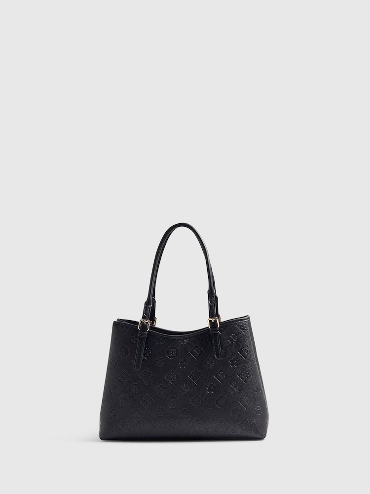 River Island Black Monogram Embossed Charm Tote Bag - Image 2 of 4