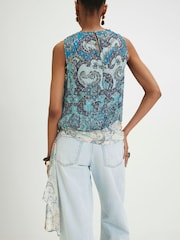 River Island Blue Sleeveless Paisley Metallic Drape Top - Image 4 of 4