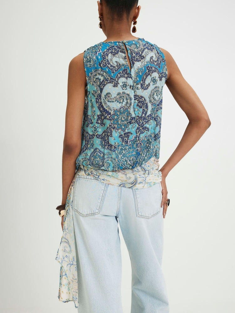 River Island Blue Sleeveless Paisley Metallic Drape Top - Image 4 of 4 River Island Blue Sleeveless Paisley Metallic Drape Top - Image 4 of 4