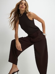 River Island Brown Mid Rise Drape Pleated Barrel Leg Trousers - Image 2 of 4