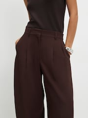 River Island Brown Mid Rise Drape Pleated Barrel Leg Trousers - Image 3 of 4