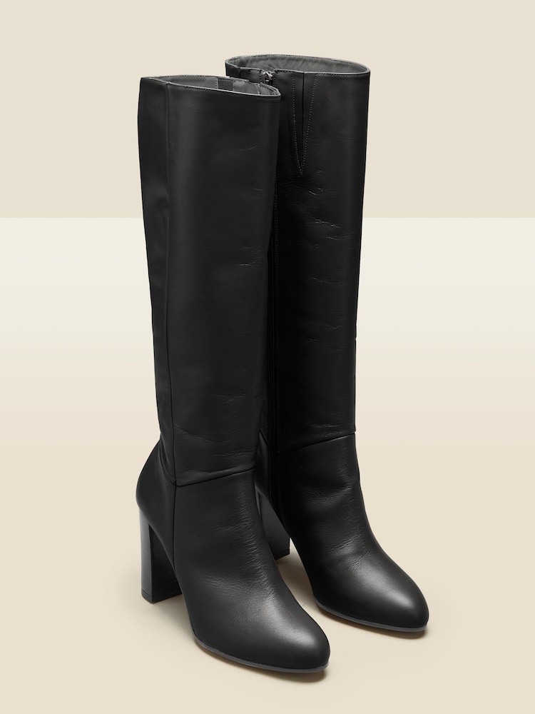 Sosandar Black Leather Zip Knee High Boots - Image 2 of 2 Sosandar Black Leather Zip Knee High Boots - Image 2 of 2