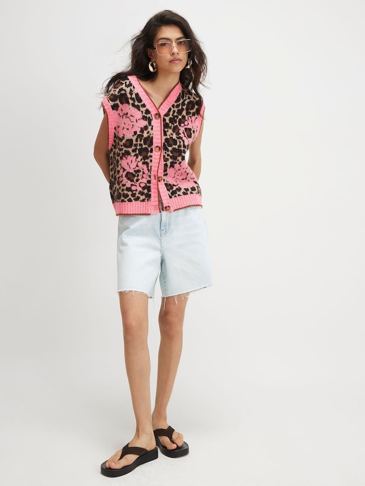 River Island жеңсіз барыс өрнегі бар гүлді тоқылған желетке - 4суретінің 1 суреті