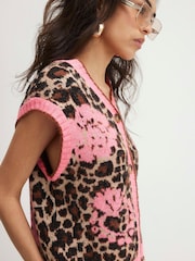 River Island жеңсіз барыс өрнегі бар гүлді тоқылған желетке - 4суретінің 2 суреті