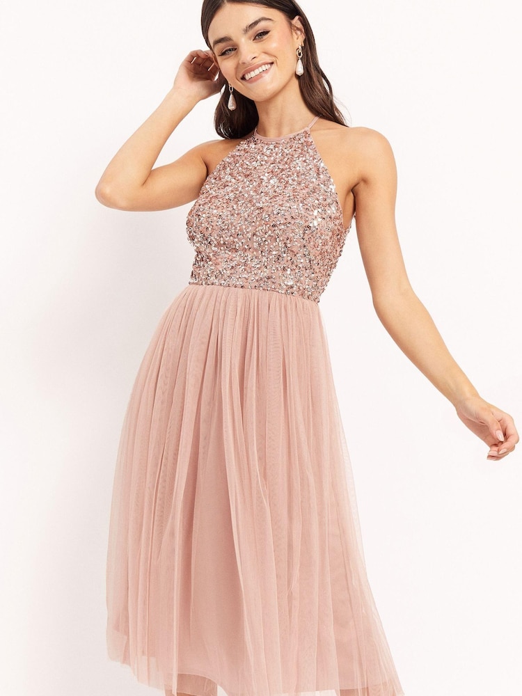Maya Pink Halter Neck Midi Dress - Image 1 of 4 Maya Pink Halter Neck Midi Dress - Image 1 of 4