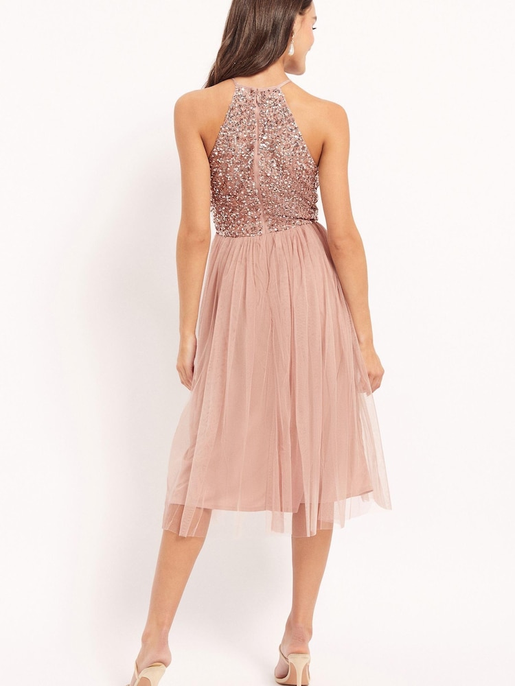 Maya Pink Halter Neck Midi Dress - Image 2 of 4 Maya Pink Halter Neck Midi Dress - Image 2 of 4