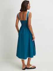 River Island Blue Sleeveless Whipstitch Pleated Poplin Midi Dress - Image 2 of 4