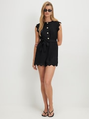River Island Sleeveless Scallop Hem Button Front Playsuit - Εικόνα 2 από 4