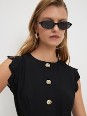 River Island Sleeveless Scallop Hem Button Front Playsuit - Εικόνα 3 από 4