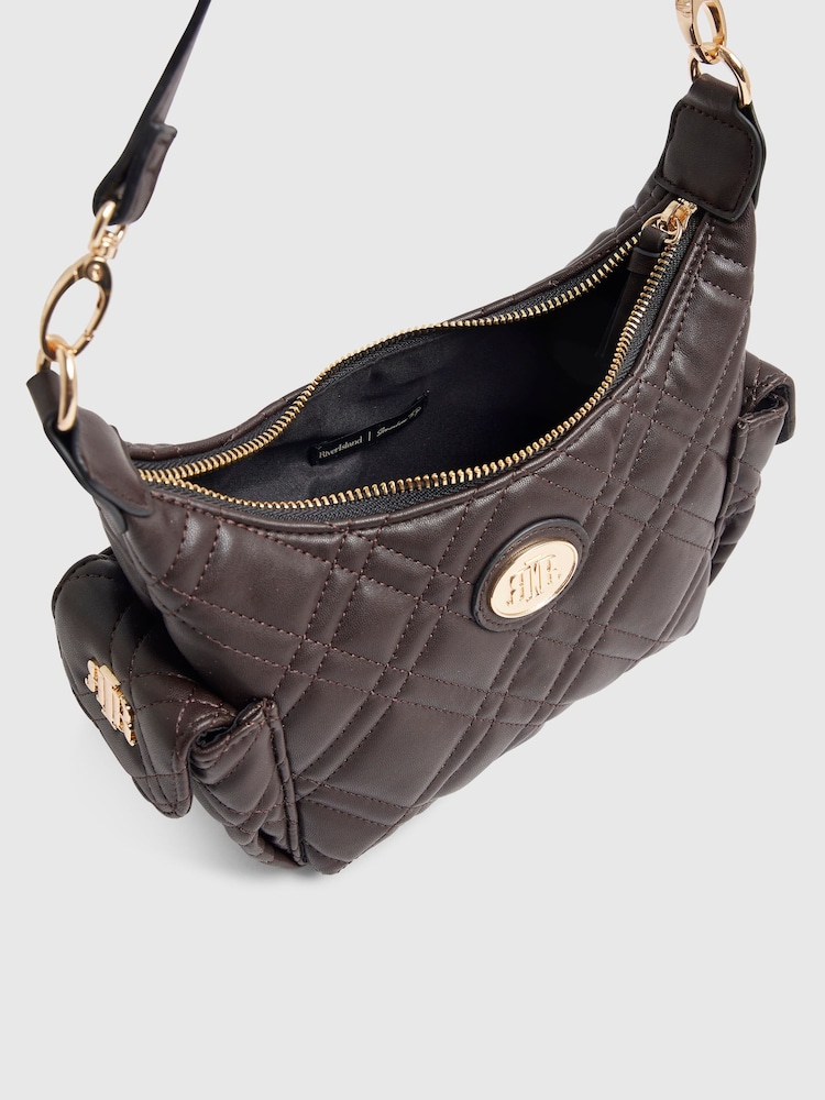 River Island Brown Quilted Utility Cross-Body Bag - Image 6 of 6