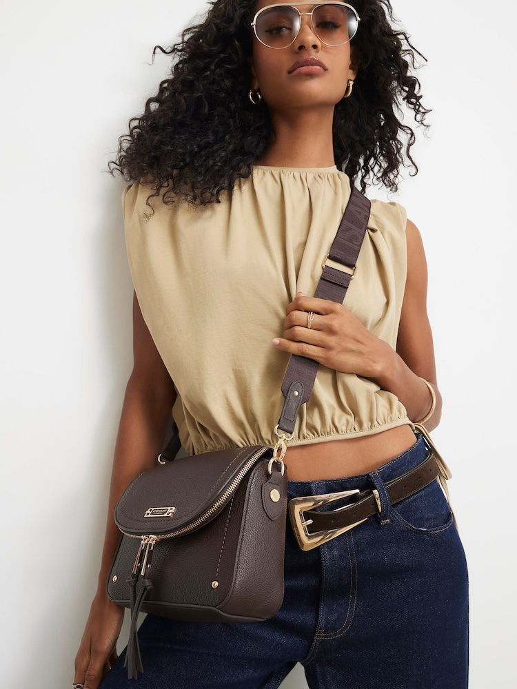 River Island Brown Zip Flap Front Cross-Body Bag - Image 1 of 6