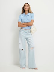 River Island Blue Short Sleeve Daisy Knitted Cardigan - Image 3 of 3