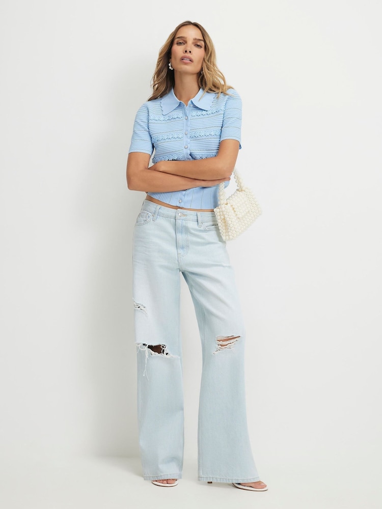 River Island Blue Short Sleeve Daisy Knitted Cardigan - Image 3 of 3
