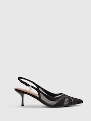 River Island Black Mesh Slingback Heeled Court Shoes - Image 2 of 6