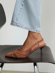 River Island Brown Mesh Slingback Heeled Court Shoes - Image 1 of 3