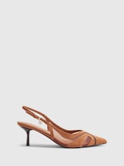 River Island Brown Mesh Slingback Heeled Court Shoes - Image 2 of 3