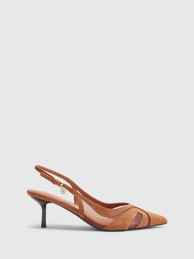 River Island Brown Mesh Slingback Heeled Court Shoes - Image 2 of 3