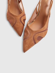 Brown - River Island Mesh Slingback Heeled Court Shoes - Larawan 5 ng 6