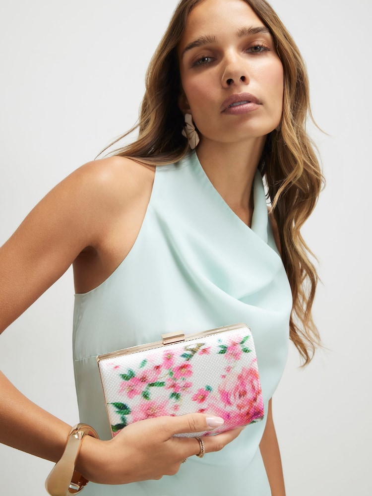 River Island White Floral Hard Shell Clutch Bag - Image 1 of 6