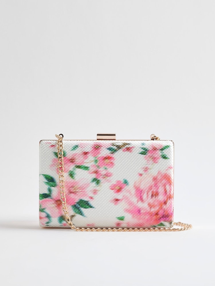 River Island White Floral Hard Shell Clutch Bag - Image 2 of 6