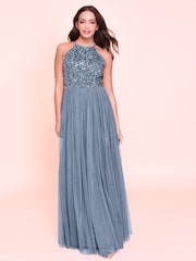 Maya Blue Petite Halterneck Delicate Sequin Maxi Dress - Image 1 of 4