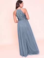 Maya Blue Petite Halterneck Delicate Sequin Maxi Dress - Image 2 of 4