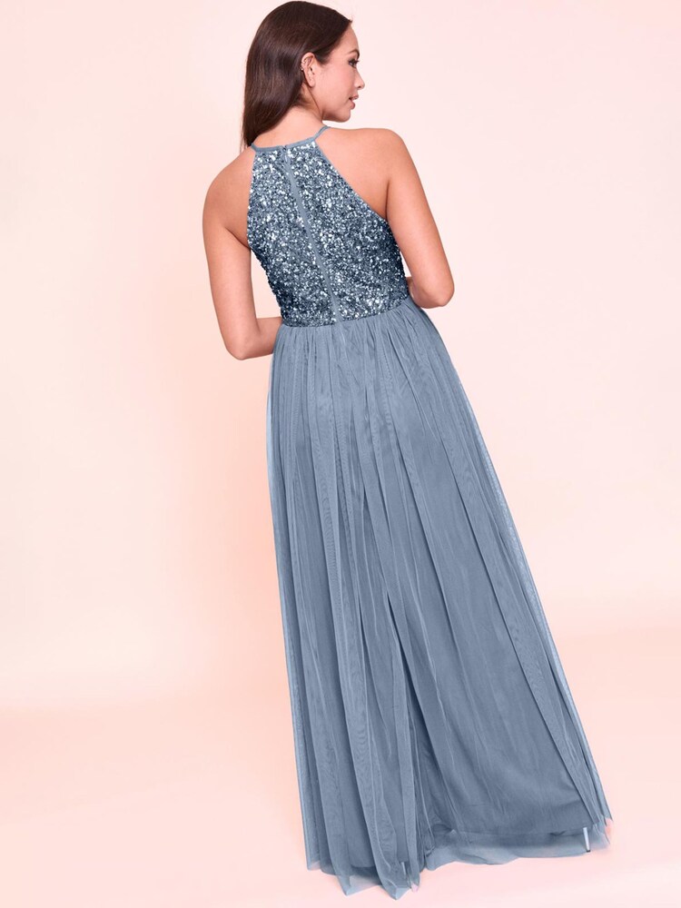 Maya Blue Petite Halterneck Delicate Sequin Maxi Dress - Image 2 of 4