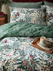 Wylder Pine Green Winter Foliage Reversible Brushed Cotton Duvet Set - Image 2 of 3