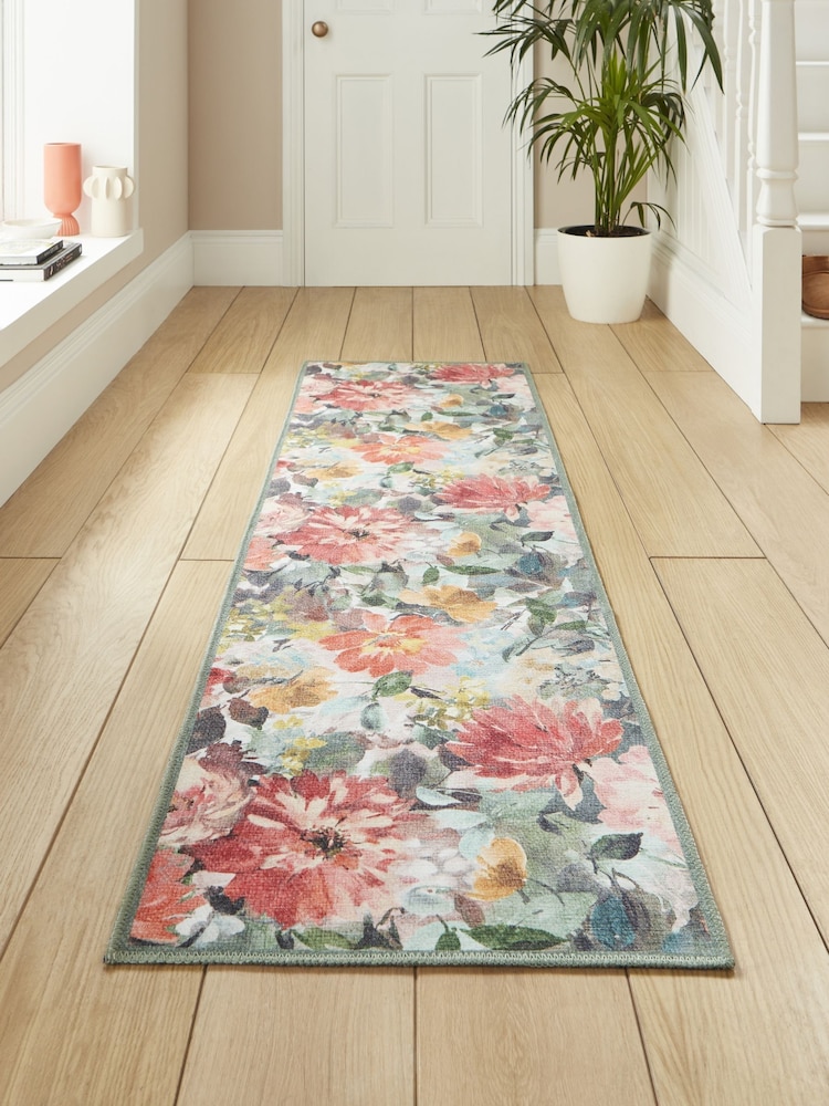 Clarke and Clarke Teal & Rouge Red Tahiti Washable Runner - Image 1 of 4