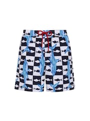 Chelsea Peers Blue Checkerboard Shark Print Swim Shorts - Image 5 of 6