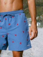 Chelsea Peers Blue Embroidered Lobster Swim Shorts - Image 3 of 6
