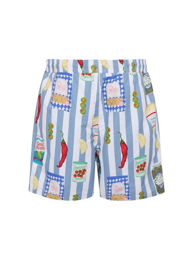 Chelsea Peers Blue Deli Stripe Print Swim Shorts - Image 6 of 6 Chelsea Peers Blue Deli Stripe Print Swim Shorts - Image 6 of 6