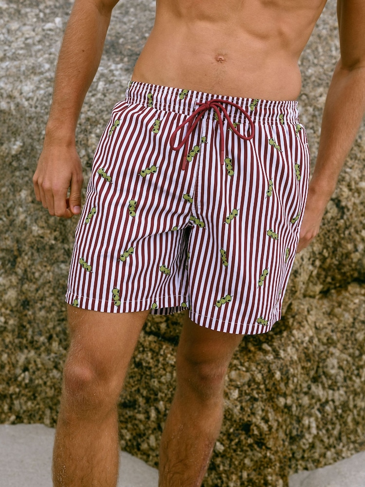 Chelsea Peers Red Olive Stripe Print Swim Shorts - Image 2 of 6 Chelsea Peers Red Olive Stripe Print Swim Shorts - Image 2 of 6