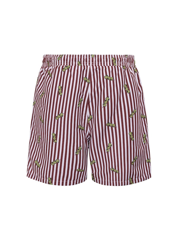 Chelsea Peers Red Olive Stripe Print Swim Shorts - Image 6 of 6 Chelsea Peers Red Olive Stripe Print Swim Shorts - Image 6 of 6
