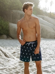 Chelsea Peers Blue Embroidered Palm Print Swim Shorts - Image 1 of 6