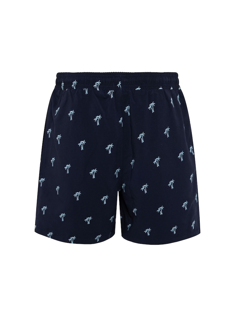 Chelsea Peers Blue Embroidered Palm Print Swim Shorts - Image 6 of 6 Chelsea Peers Blue Embroidered Palm Print Swim Shorts - Image 6 of 6