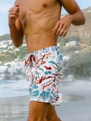 Chelsea Peers White/Blue Coral Mirage Print Swim Shorts - Image 3 of 6
