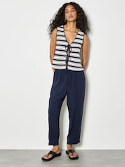 Apricot Blue Ladder Lace Insert Linen Joggers - Image 1 of 5