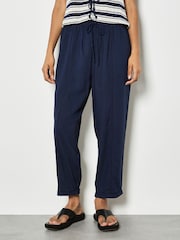 Apricot Blue Ladder Lace Insert Linen Joggers - Image 2 of 5