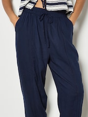 Apricot Blue Ladder Lace Insert Linen Joggers - Image 3 of 5