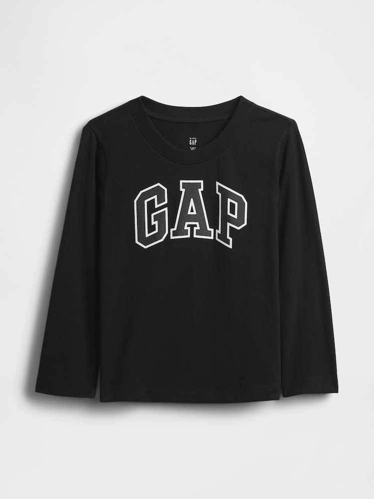 Noir - T-shirt à manches longues avec logo Gap (6mois à5ans) - Image 1 de 3