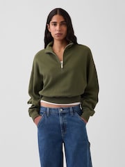 Vert - Gap pull oversize en coton texturé à demi-fermeture éclair - Image 1 de 4