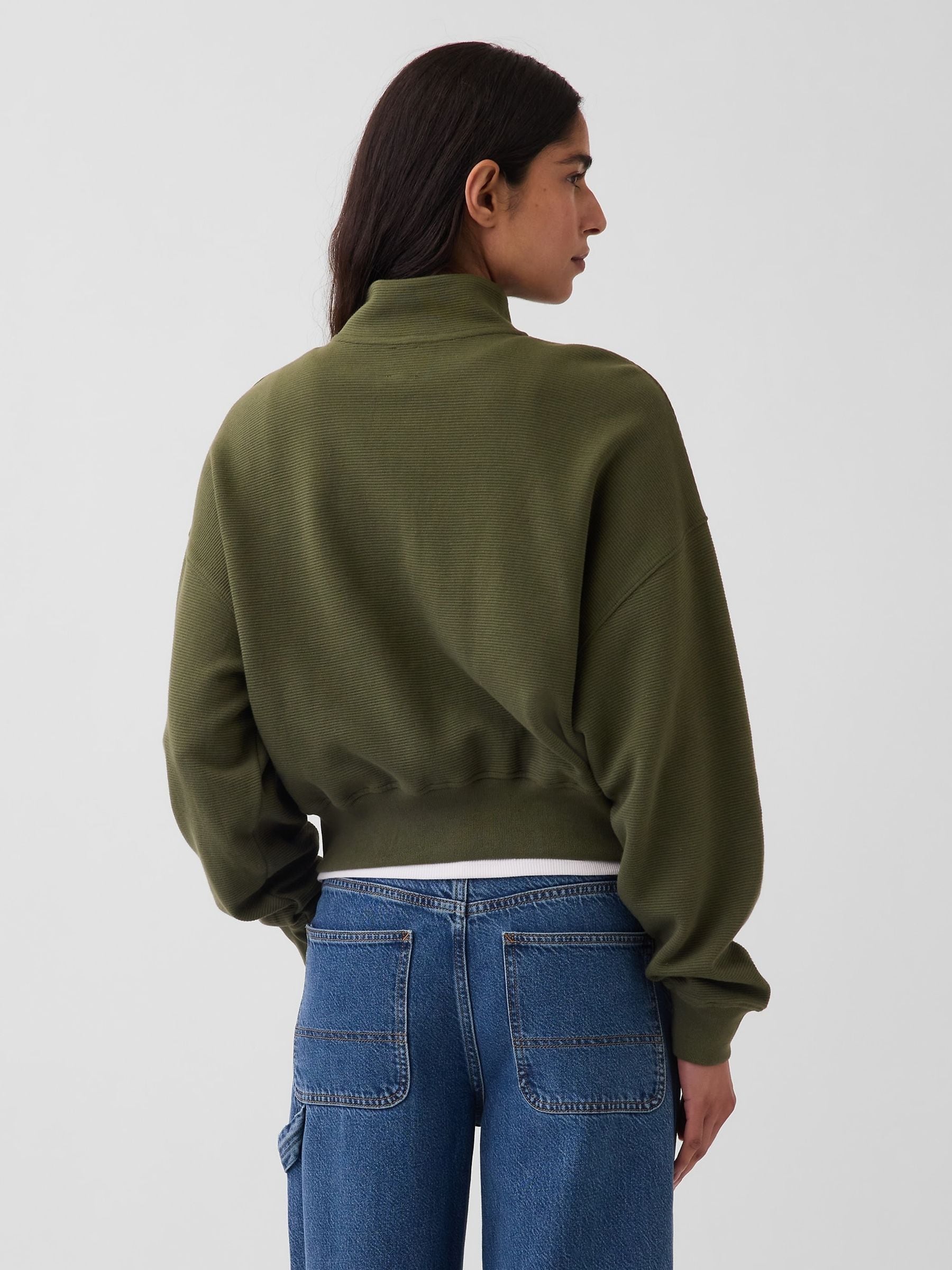 Buy Gap Green Textured Cotton Oversized Half-Zip Pullover from the