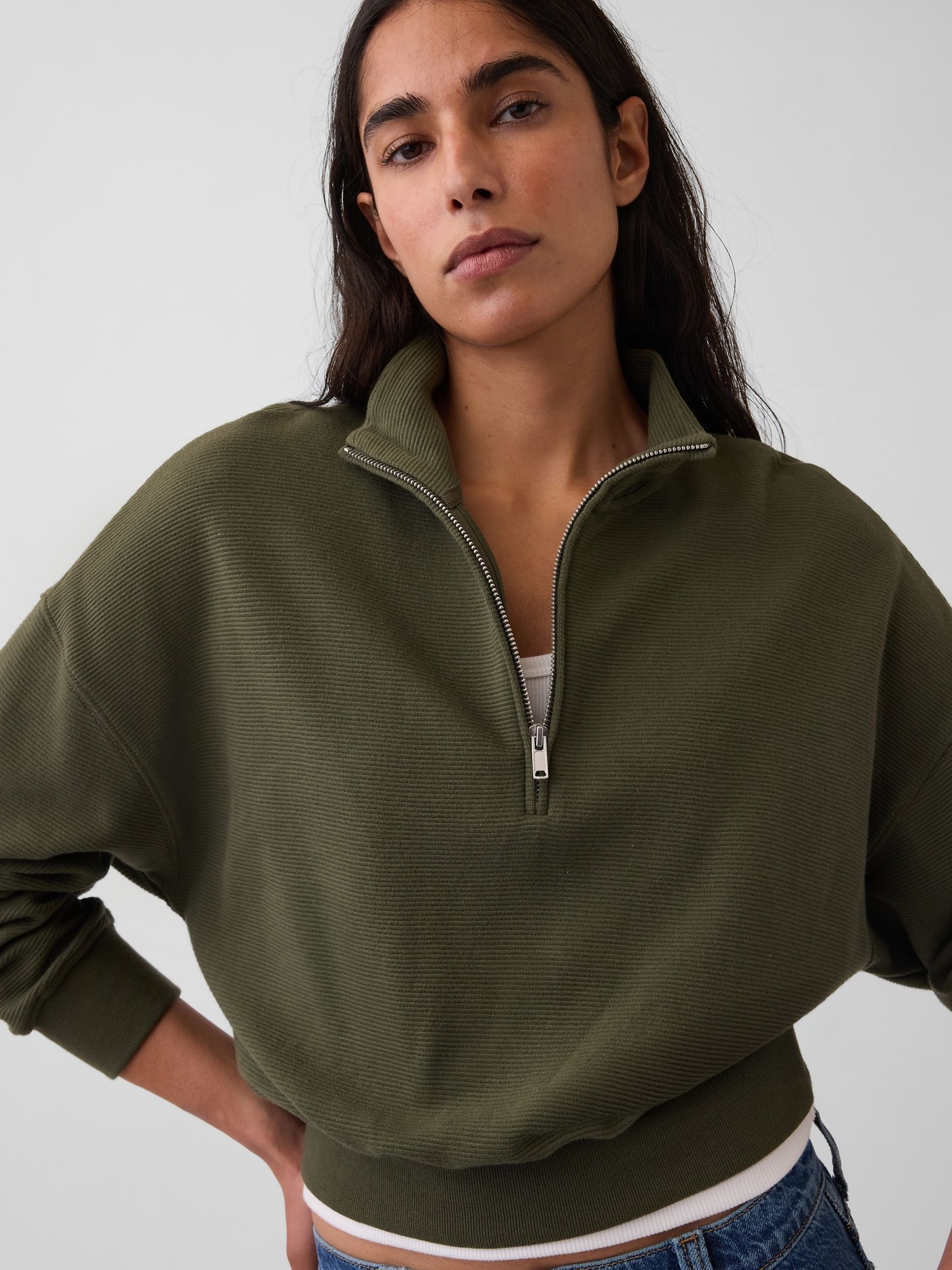 Buy Gap Green Textured Cotton Oversized Half-Zip Pullover from the