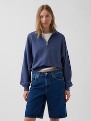 Bleu - Gap pull oversize en coton texturé à demi-fermeture éclair - Image 1 de 4